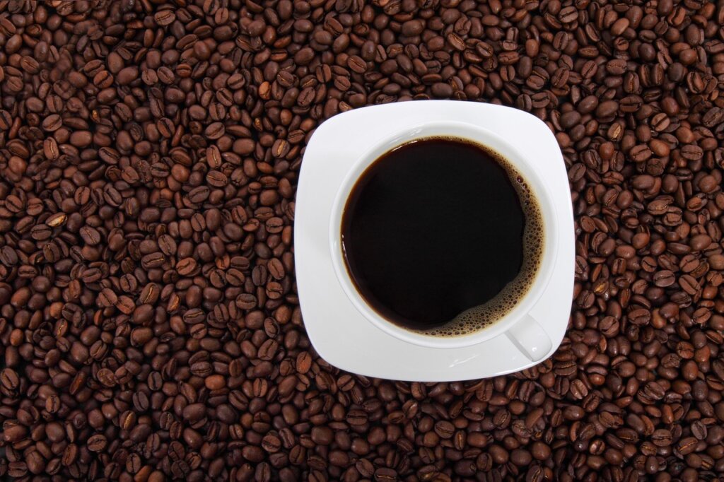 comparison flat lay of baking soda charcoal and coffee grounds on white surface