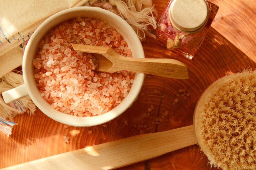 coarse salt scrubbing a greasy stove grate